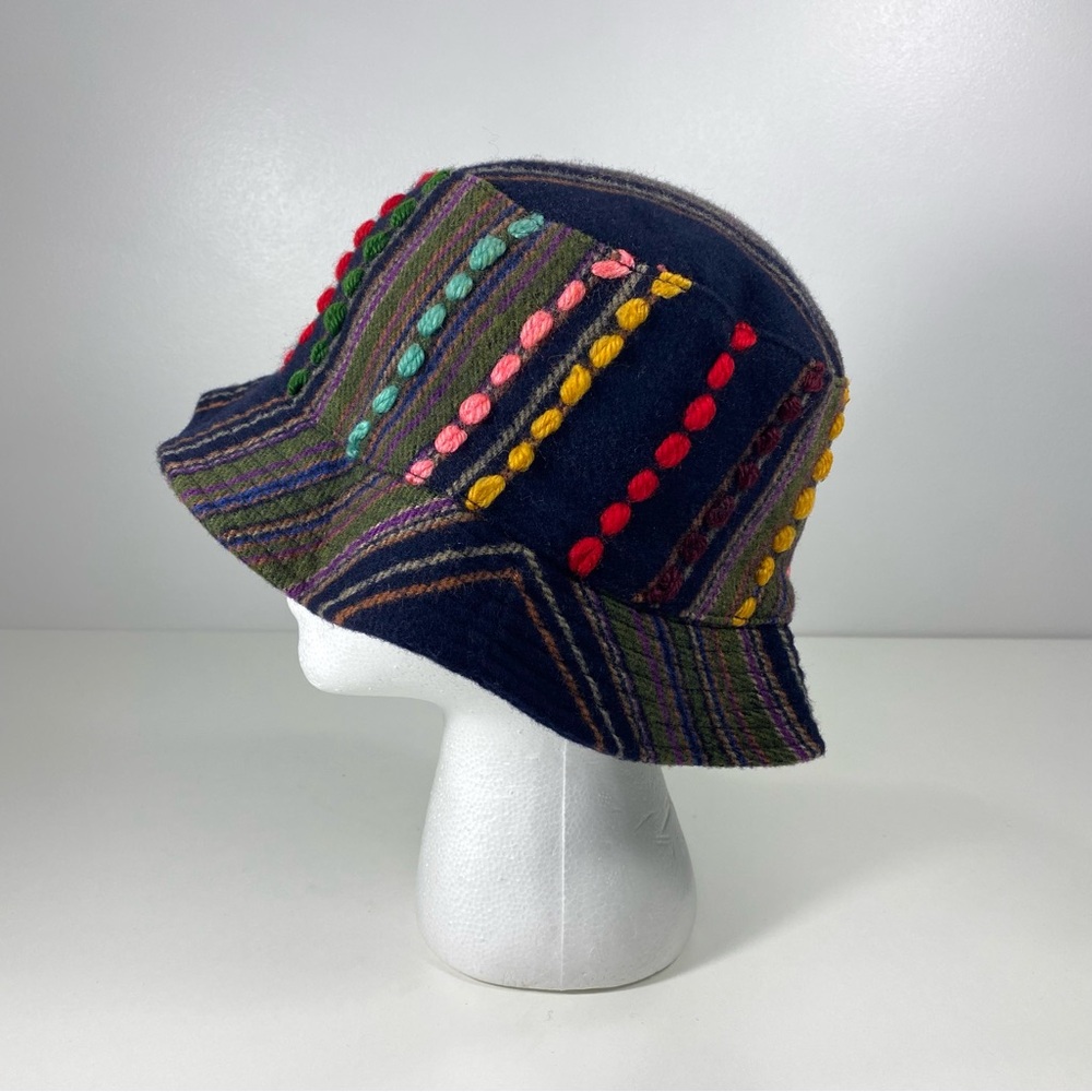 Scala Collection Wool Blend Navy Blue Multicolor Yarn Accent Boho Bucket Hat O/S
